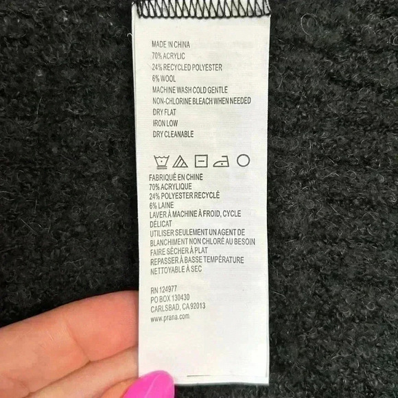 Prana Celandine Cardigan Wrap Sweater Wool Knit Grey Black Print Size Medium - Picture 12 of 16